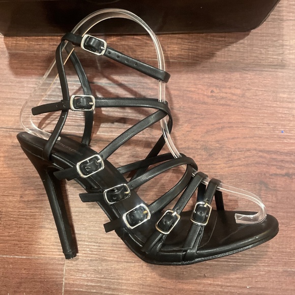 NEW LAST CHANCE PLT Black Buckle Design High Heel Sandals - Picture 1 of 2